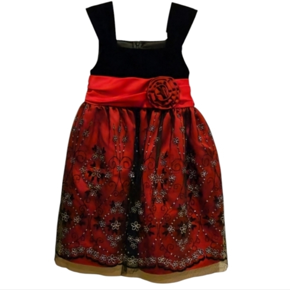 Bonnie Jean Lil Girls‎ Rare Edition Sleeveless Floral Glitter Empire Waist Dress